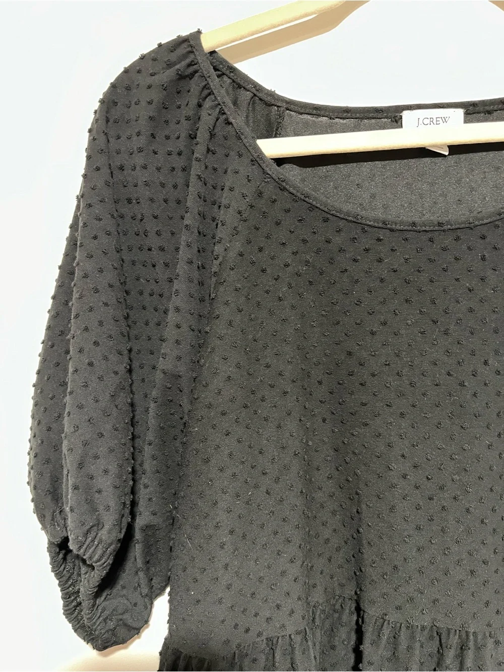 J. Crew Black Swiss Dot Tiered Puff Sleeve Dress